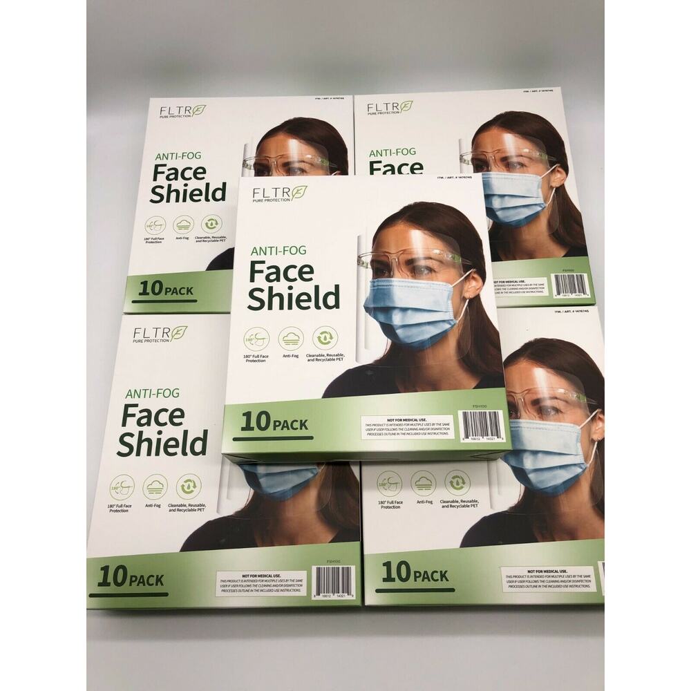 Face Shields 10-pack Barrier Comfort FLTR Pure Protection Anti-Fog Lot of 5